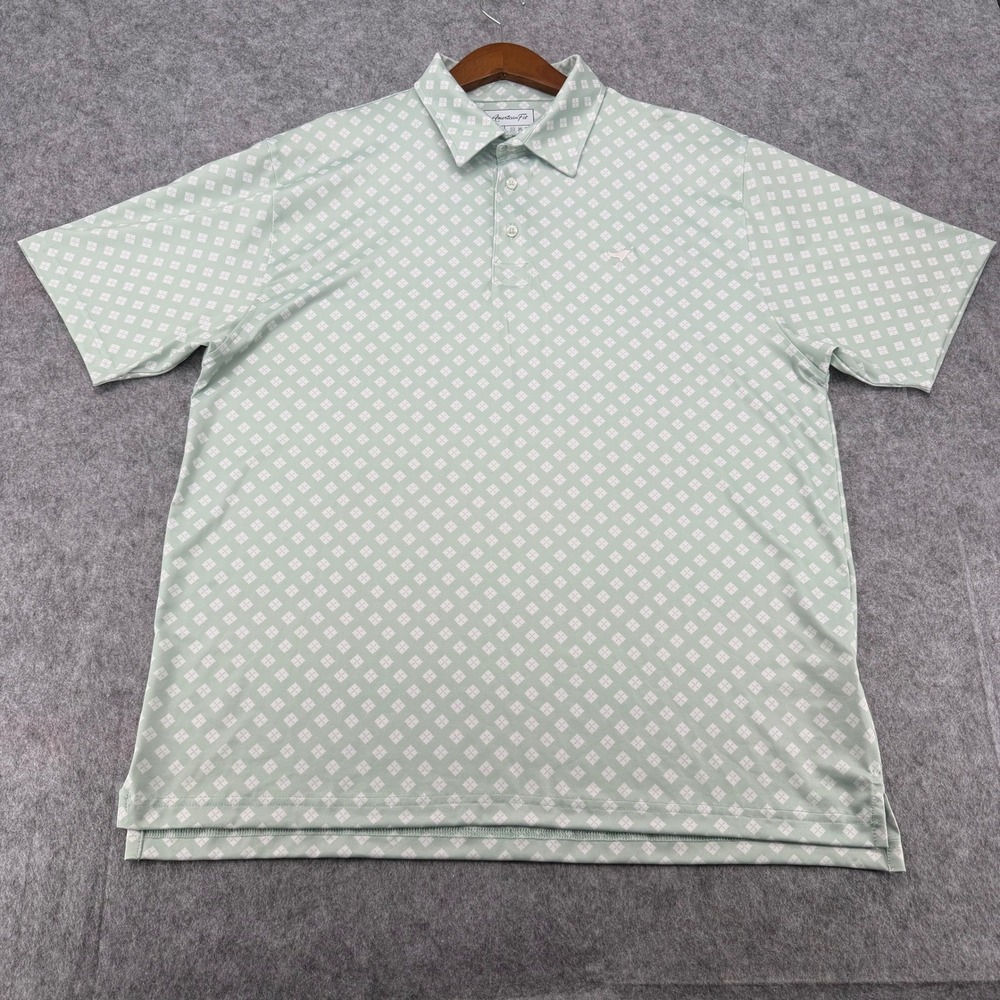 American Fit Mens XL Mint Green Diamond Geometric Performance Golf Polo Shirt